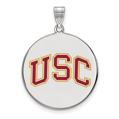 Sterling Silver Rhodium Plated University Of Southern California U S C Extra Large Enameled Disc Pendant
