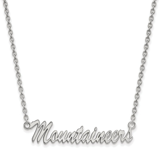 Sterling Silver Rhodium Plated Logoart West Virginia University Mountaineers Script Medium Pendant 18 Inch Necklace