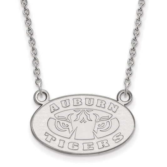 Sterling Silver Rhodium Plated Logoart Auburn Tigers Small Pendant 18 Inch Necklace