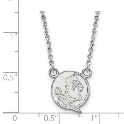 Sterling Silver Rhodium Plated Logoart Florida State University Seminole Small Pendant 18 Inch Necklace