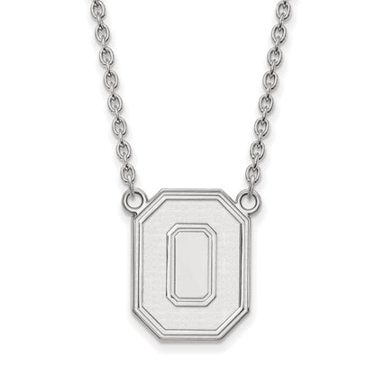 Sterling Silver Rhodium Plated Logoart The Ohio State University Letter O Large Pendant 18 Inch Necklace