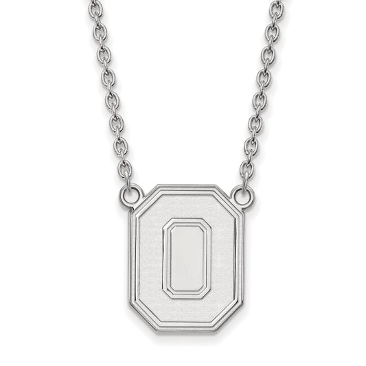 Sterling Silver Rhodium Plated Logoart The Ohio State University Letter O Large Pendant 18 Inch Necklace