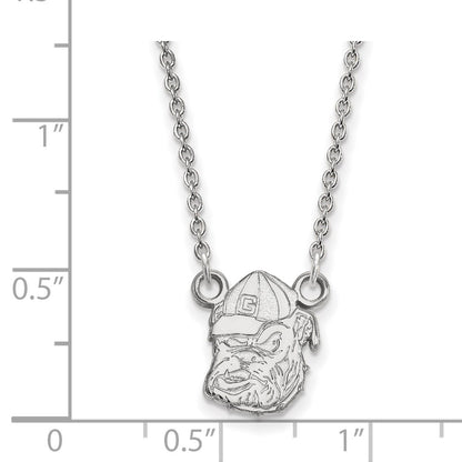 Sterling Silver Rhodium Plated Logoart University Of Georgia Bulldog Small Pendant 18 Inch Necklace
