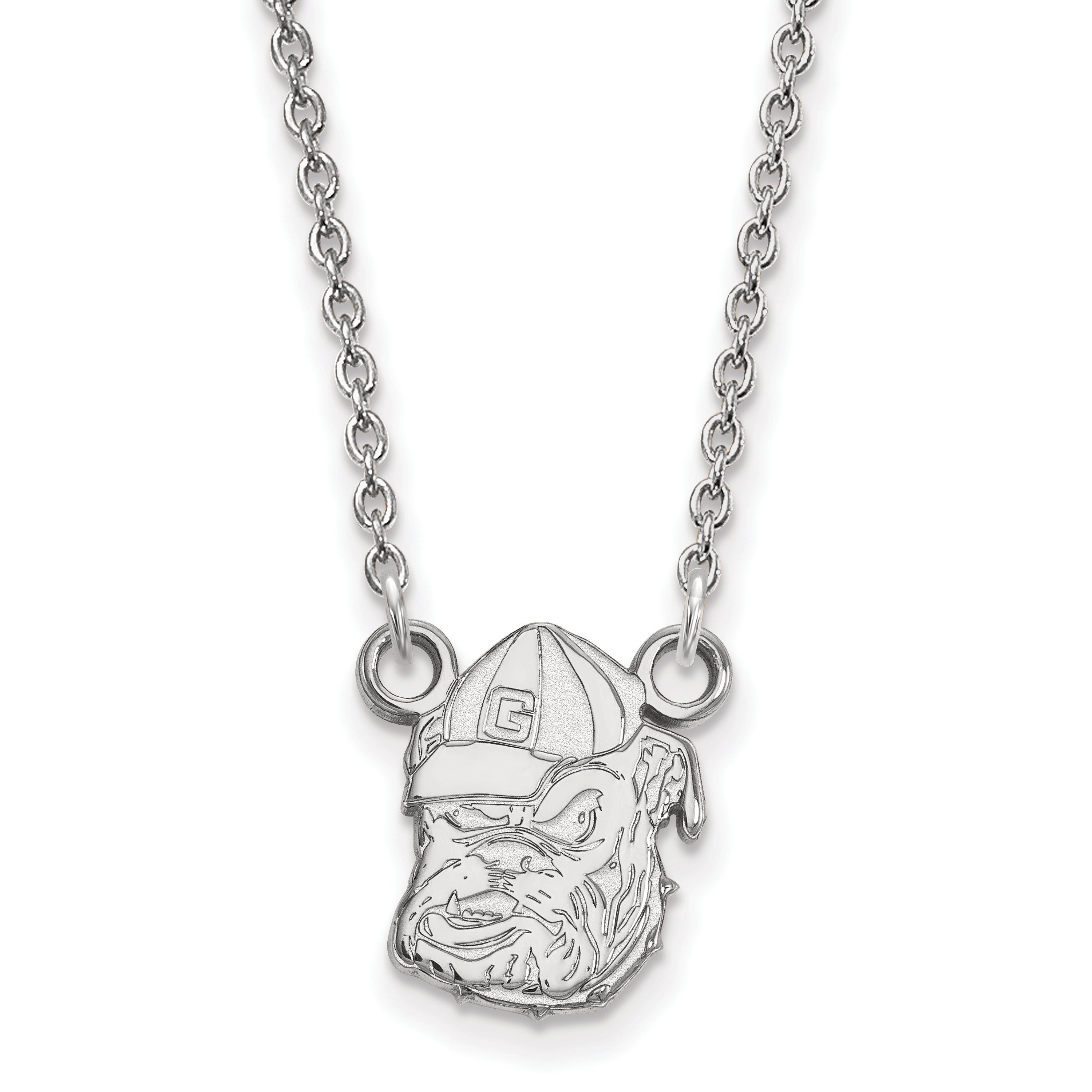 Sterling Silver Rhodium Plated Logoart University Of Georgia Bulldog Small Pendant 18 Inch Necklace