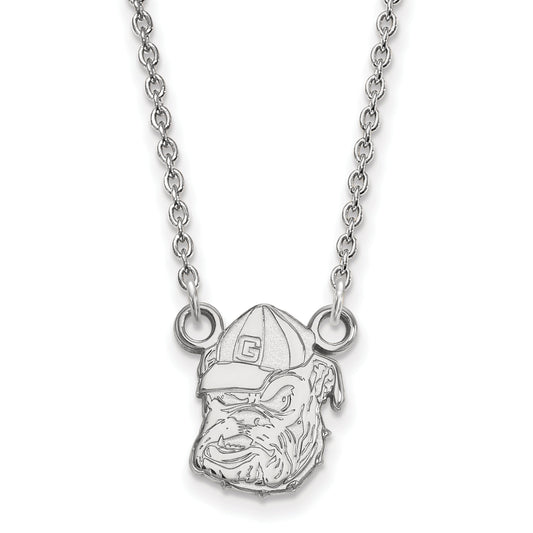 Sterling Silver Rhodium Plated Logoart University Of Georgia Bulldog Small Pendant 18 Inch Necklace