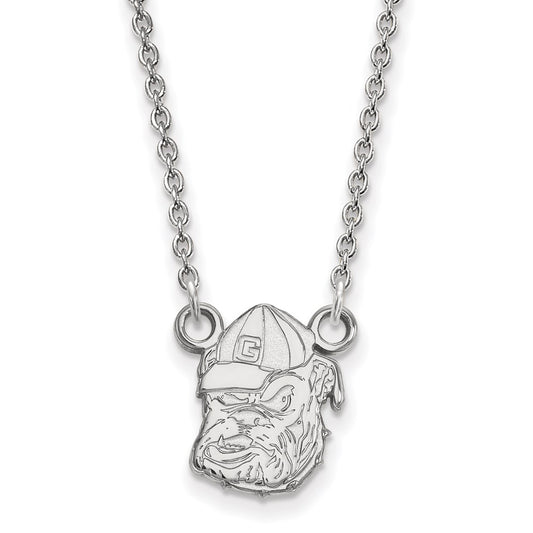 14K White Gold Logoart University Of Georgia Bulldog Small Pendant 18 Inch Necklace