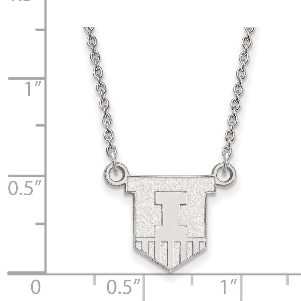 Sterling Silver Rhodium Plated Logoart University Of Illinois Victory Badge Small Pendant 18 Inch Necklace