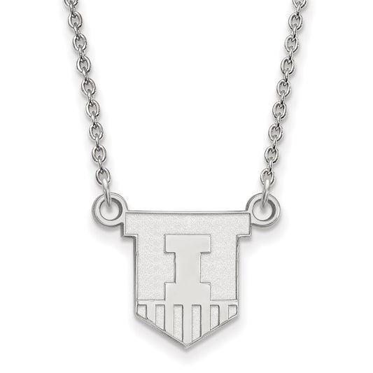 10K White Gold Logoart University Of Illinois Victory Badge Small Pendant 18 Inch Necklace