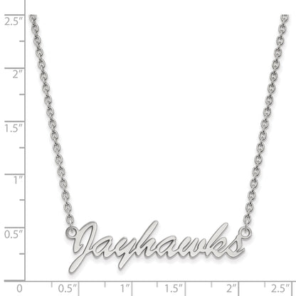 Sterling Silver Rhodium Plated Logoart University Of Kansas Jayhawks Script Pendant 18 Inch Necklace
