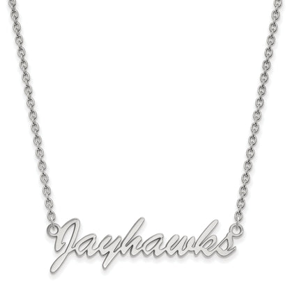 Sterling Silver Rhodium Plated Logoart University Of Kansas Jayhawks Script Pendant 18 Inch Necklace