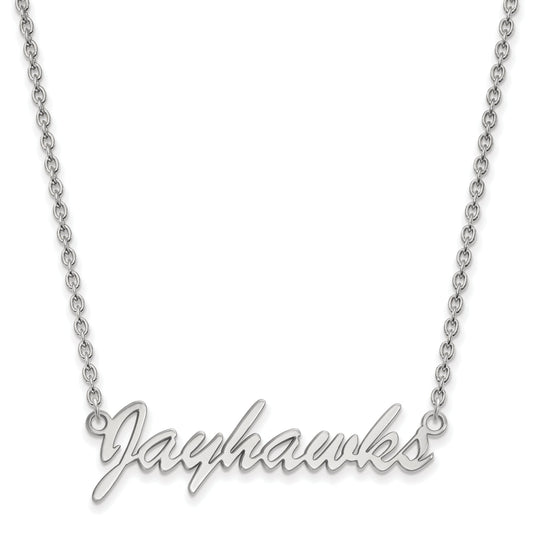 Sterling Silver Rhodium Plated Logoart University Of Kansas Jayhawks Script Pendant 18 Inch Necklace