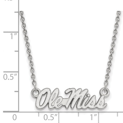Sterling Silver Rhodium Plated Logoart University Of Mississippi Ole Miss Small Pendant 18 Inch Necklace