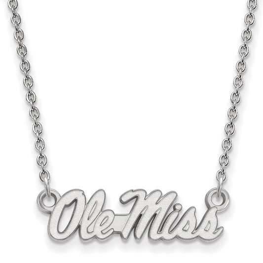 14K White Gold Logoart University Of Mississippi Ole Miss Small Pendant 18 Inch Necklace
