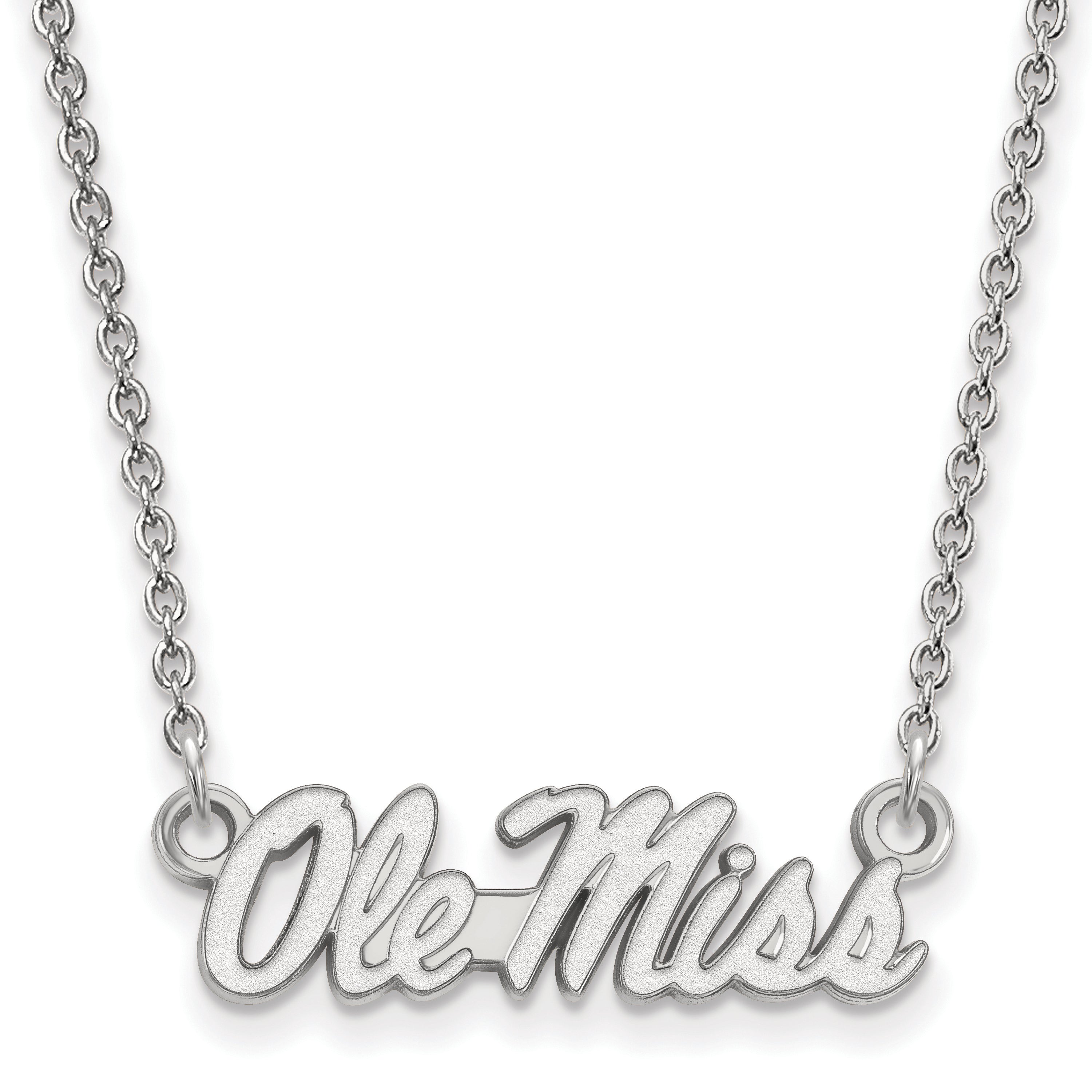 Sterling Silver Rhodium Plated Logoart University Of Mississippi Ole Miss Small Pendant 18 Inch Necklace