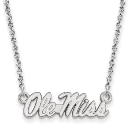 Sterling Silver Rhodium Plated Logoart University Of Mississippi Ole Miss Small Pendant 18 Inch Necklace
