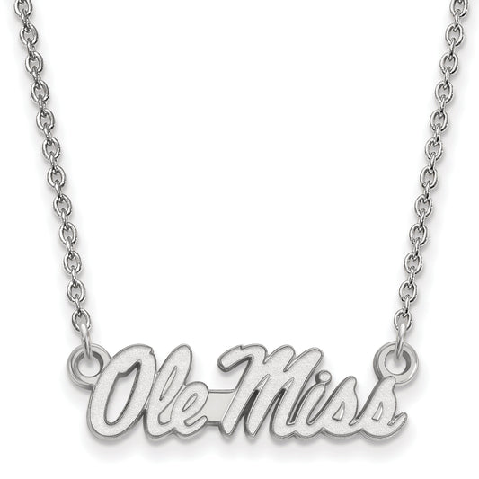 Sterling Silver Rhodium Plated Logoart University Of Mississippi Ole Miss Small Pendant 18 Inch Necklace