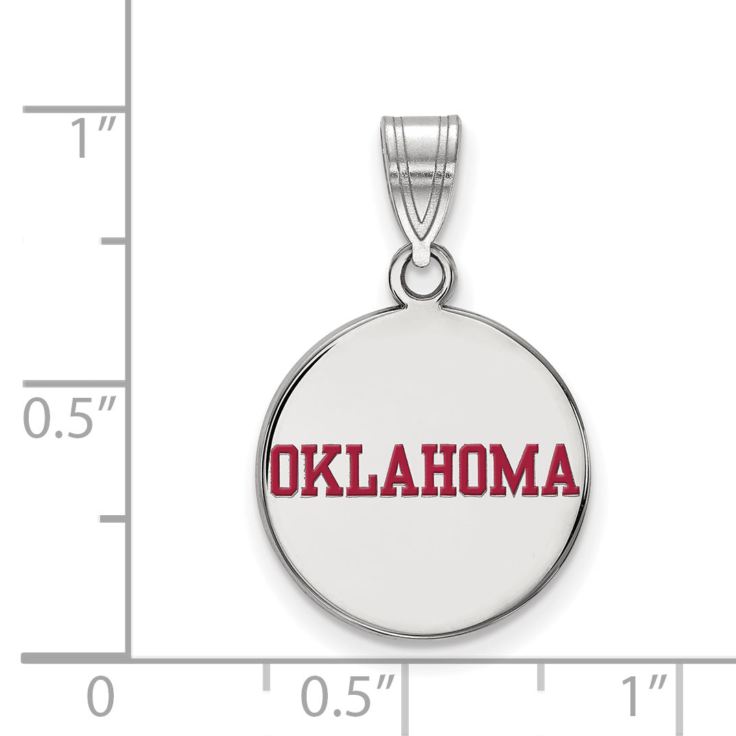 Sterling Silver Rhodium Plated Logoart University Of Oklahoma Medium Enameled Disc Pendant