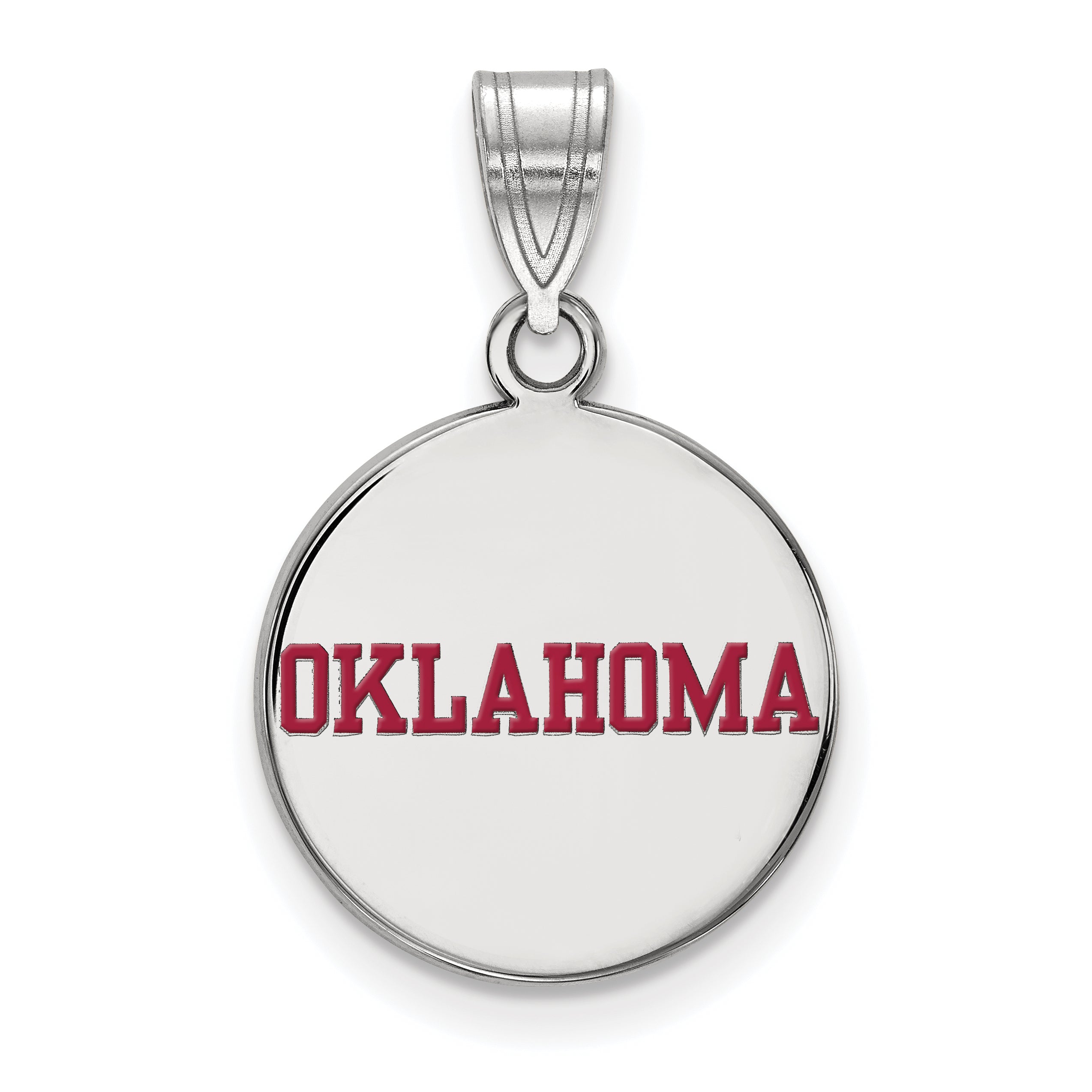Sterling Silver Rhodium Plated Logoart University Of Oklahoma Medium Enameled Disc Pendant