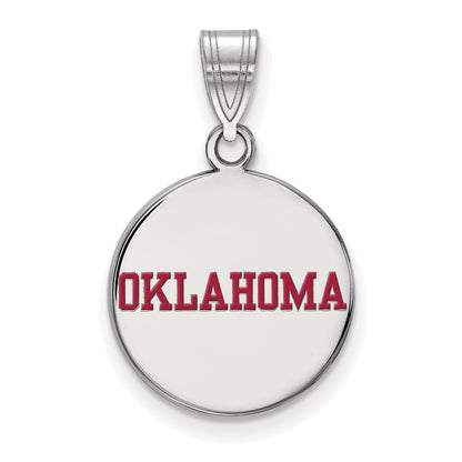 Sterling Silver Rhodium Plated Logoart University Of Oklahoma Medium Enameled Disc Pendant