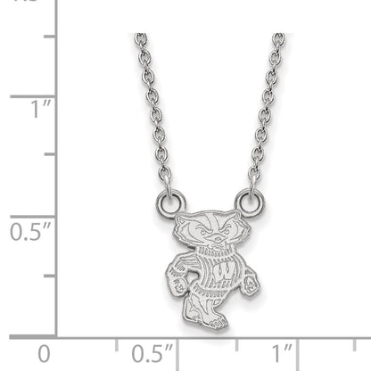 14K White Gold Logoart University Of Wisconsin Badger Small Pendant 18 Inch Necklace