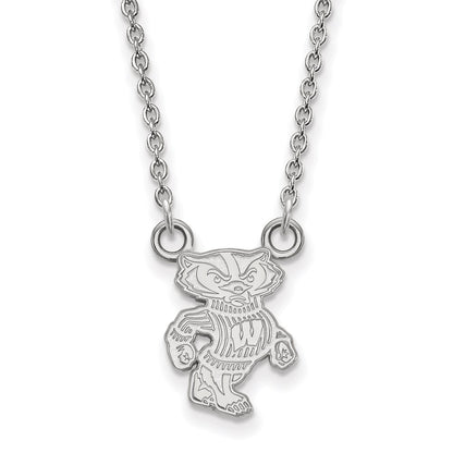 14K White Gold Logoart University Of Wisconsin Badger Small Pendant 18 Inch Necklace