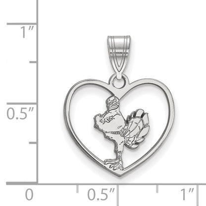 Sterling Silver Rhodium Plated Logoart Virginia Tech Hokiebird Heart Pendant