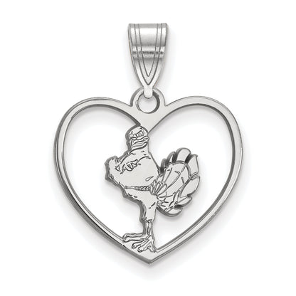 Sterling Silver Rhodium Plated Logoart Virginia Tech Hokiebird Heart Pendant