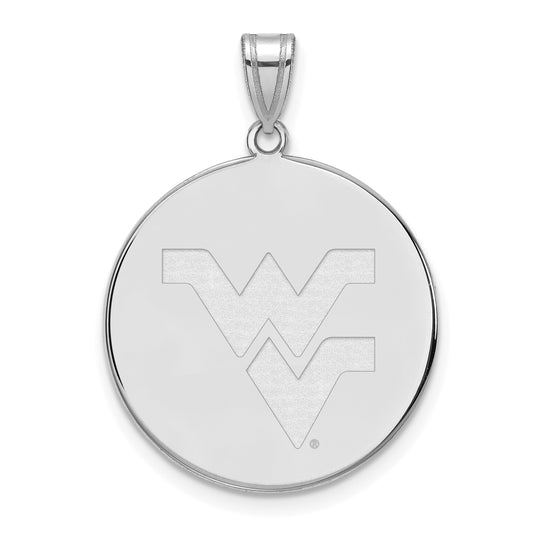 Sterling Silver Rhodium Plated Logoart West Virginia University W V Extra Large Disc Pendant