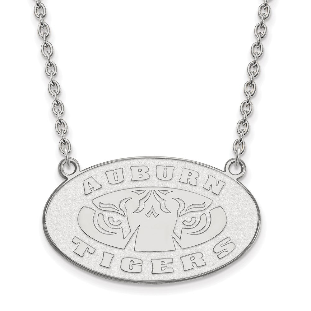Sterling Silver Rhodium Plated Logoart Auburn Tigers Large Pendant 18 Inch Necklace