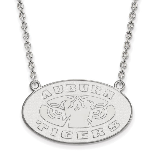 Sterling Silver Rhodium Plated Logoart Auburn Tigers Large Pendant 18 Inch Necklace
