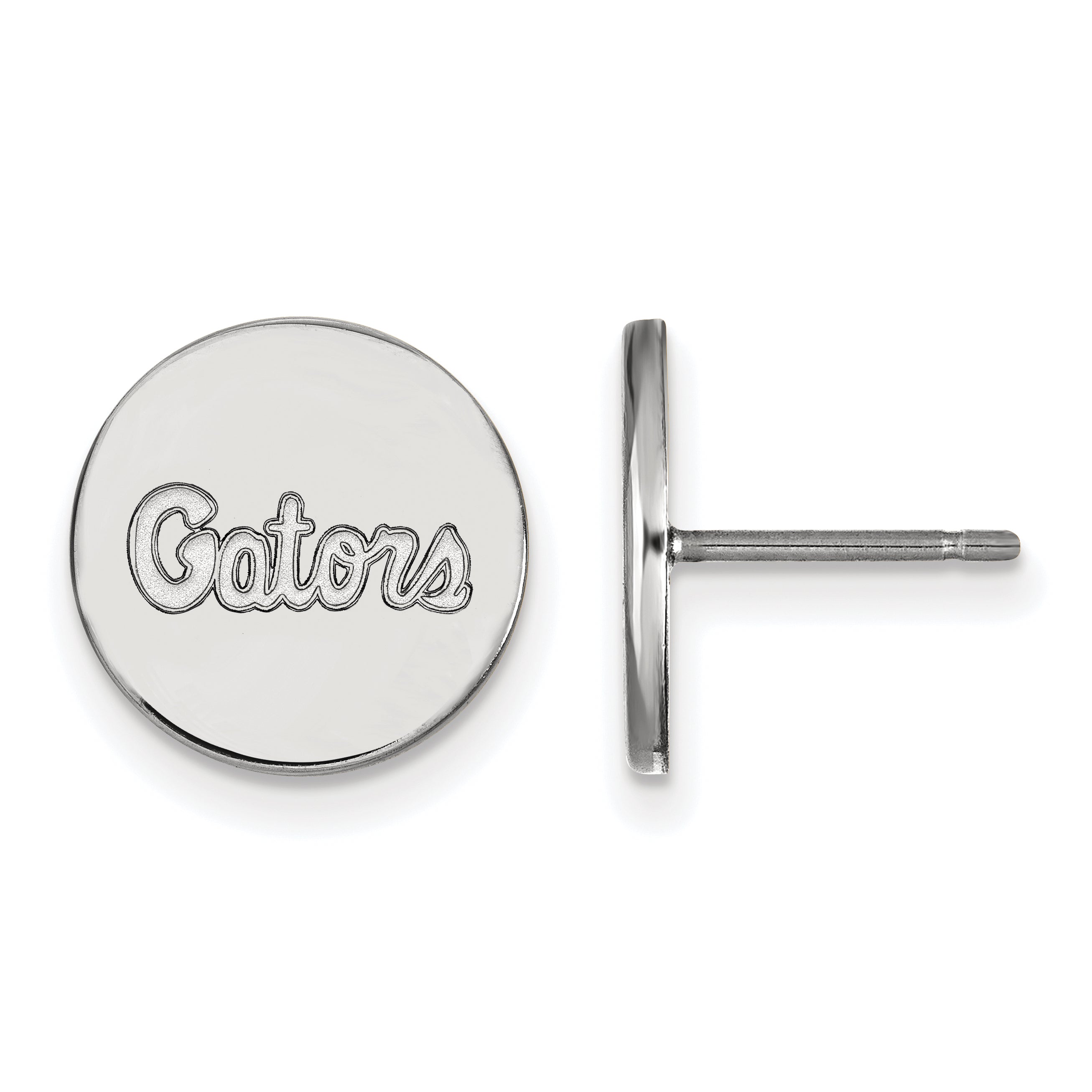 Sterling Silver Rhodium Plated Logoart University Of Florida Gators Script Small Disc Post Earrings