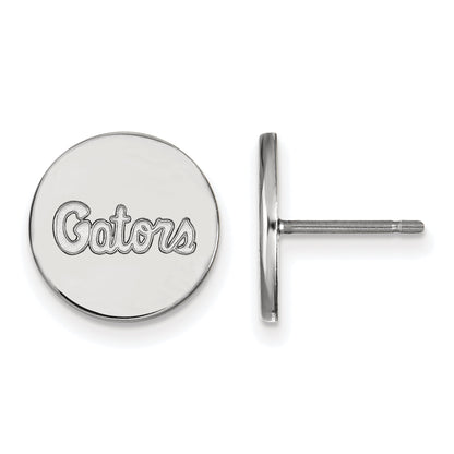 Sterling Silver Rhodium Plated Logoart University Of Florida Gators Script Small Disc Post Earrings