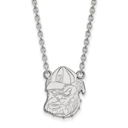 Sterling Silver Rhodium Plated Logoart University Of Georgia Bulldog Large Pendant 18 Inch Necklace
