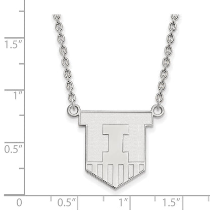 14K White Gold Logoart University Of Illinois Victory Badge Large Pendant 18 Inch Necklace