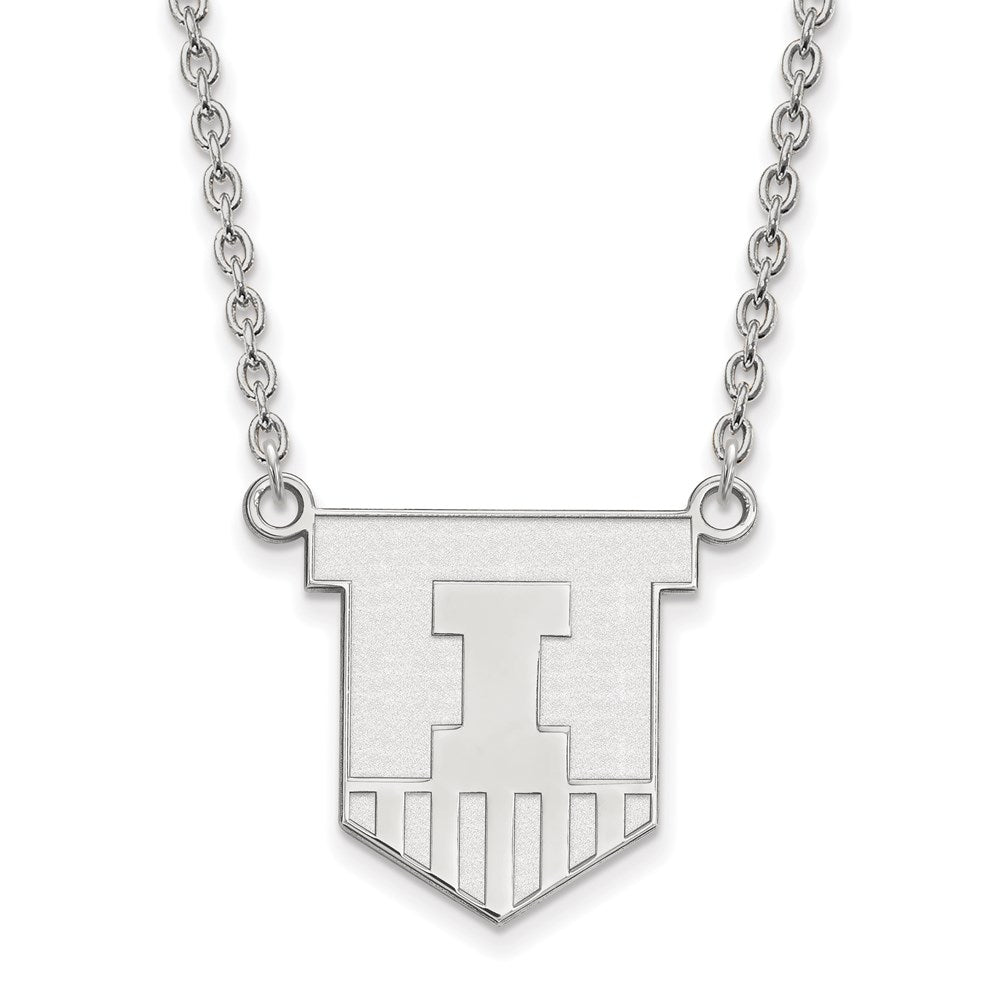 14K White Gold Logoart University Of Illinois Victory Badge Large Pendant 18 Inch Necklace