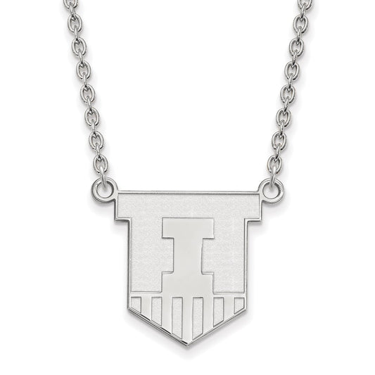 14K White Gold Logoart University Of Illinois Victory Badge Large Pendant 18 Inch Necklace