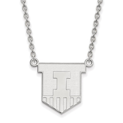 10K White Gold Logoart University Of Illinois Victory Badge Large Pendant 18 Inch Necklace
