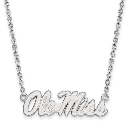 10K White Gold Logoart University Of Mississippi Ole Miss Large Pendant 18 Inch Necklace