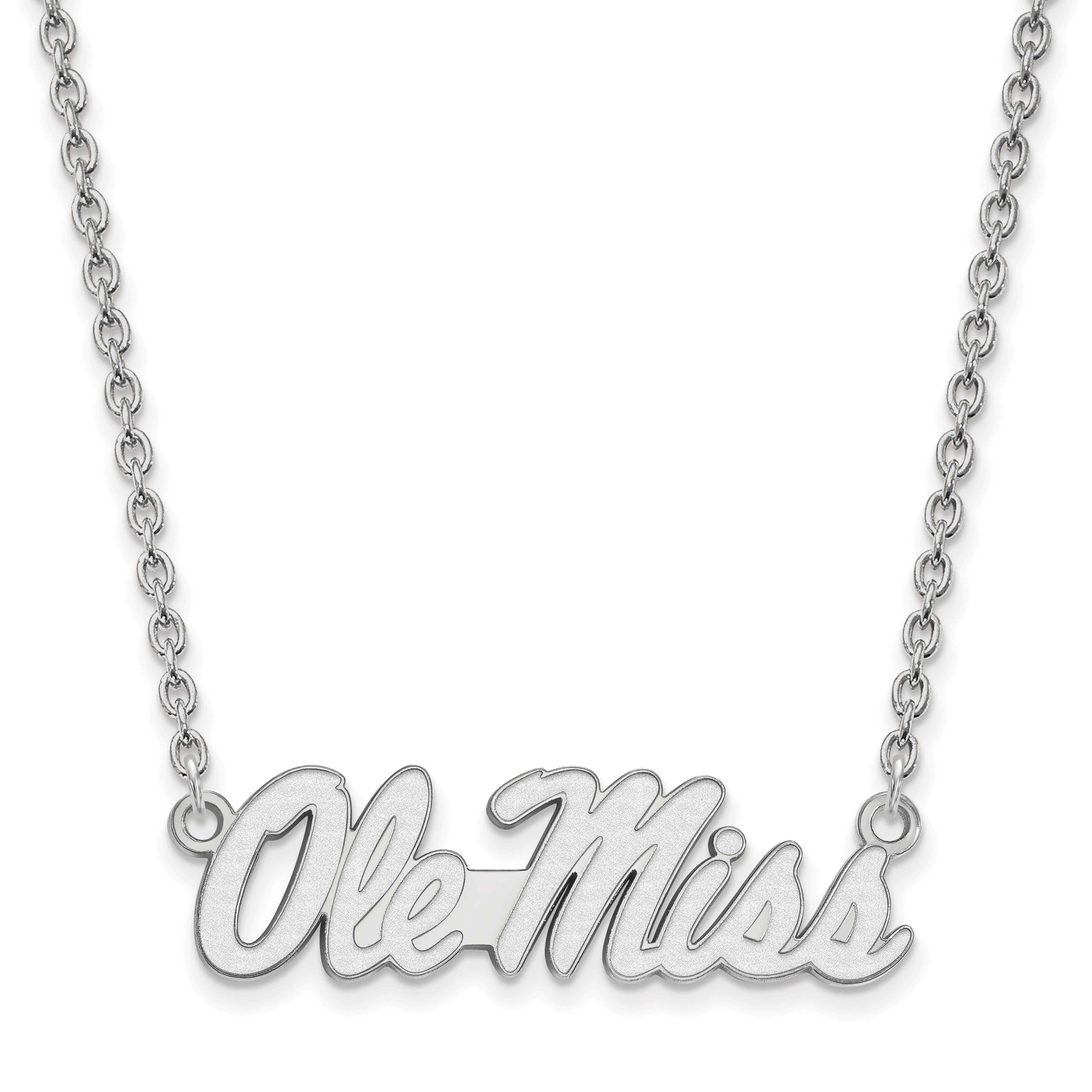 Sterling Silver Rhodium Plated Logoart University Of Mississippi Ole Miss Large Pendant 18 Inch Necklace