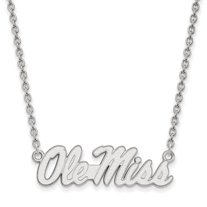 Sterling Silver Rhodium Plated Logoart University Of Mississippi Ole Miss Large Pendant 18 Inch Necklace
