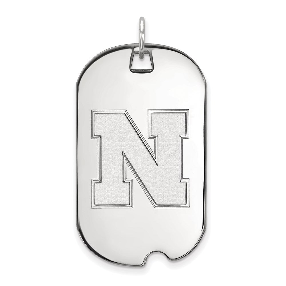 10K White Gold Logoart University Of Nebraska Letter N Large Dog Tag Pendant
