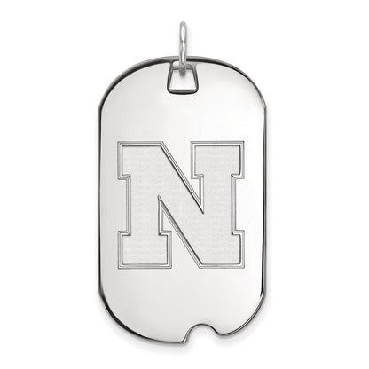 10K White Gold Logoart University Of Nebraska Letter N Large Dog Tag Pendant