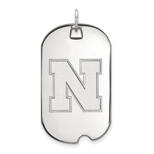10K White Gold Logoart University Of Nebraska Letter N Large Dog Tag Pendant