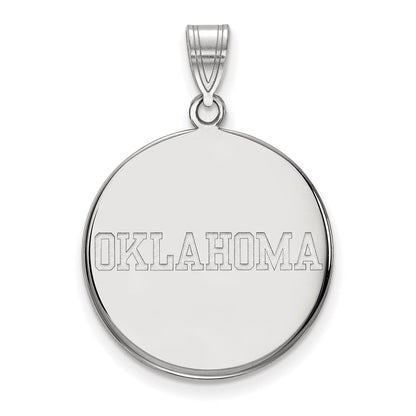Sterling Silver Rhodium Plated Logoart University Of Oklahoma Large Disc Pendant