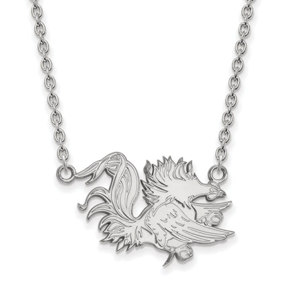 Sterling Silver Rhodium Plated Logoart University Of South Carolina Gamecock Large Pendant 18 Inch Necklace