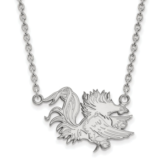 Sterling Silver Rhodium Plated Logoart University Of South Carolina Gamecock Large Pendant 18 Inch Necklace