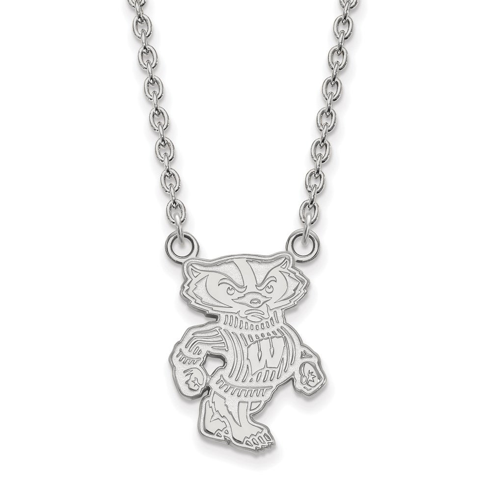 10K White Gold Logoart University Of Wisconsin Badger Large Pendant 18 Inch Necklace
