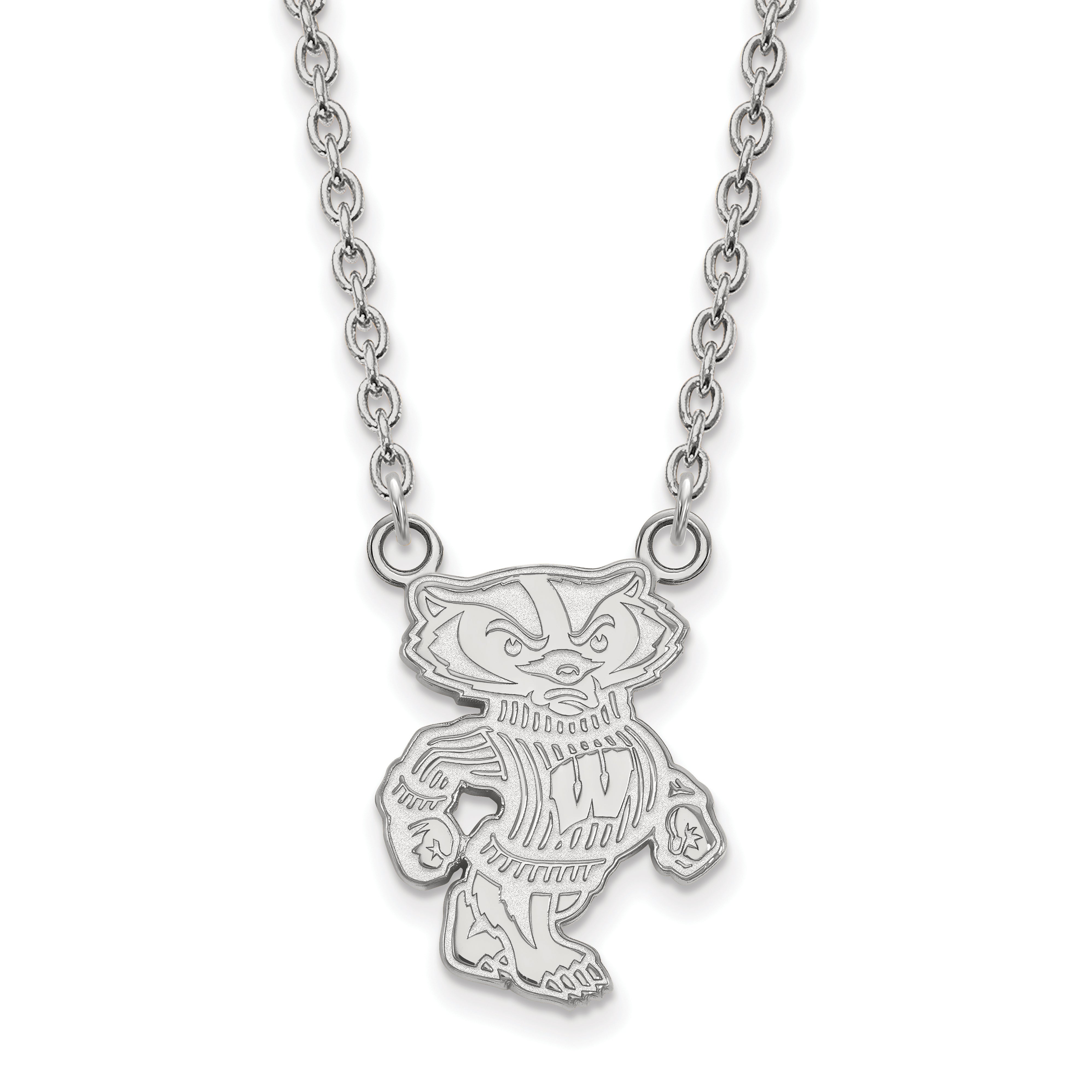 Sterling Silver Rhodium Plated Logoart University Of Wisconsin Badger Large Pendant 18 Inch Necklace