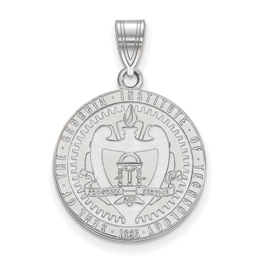 Sterling Silver Rhodium Plated Logoart Georgia Institute Of Technology Large Crest Pendant