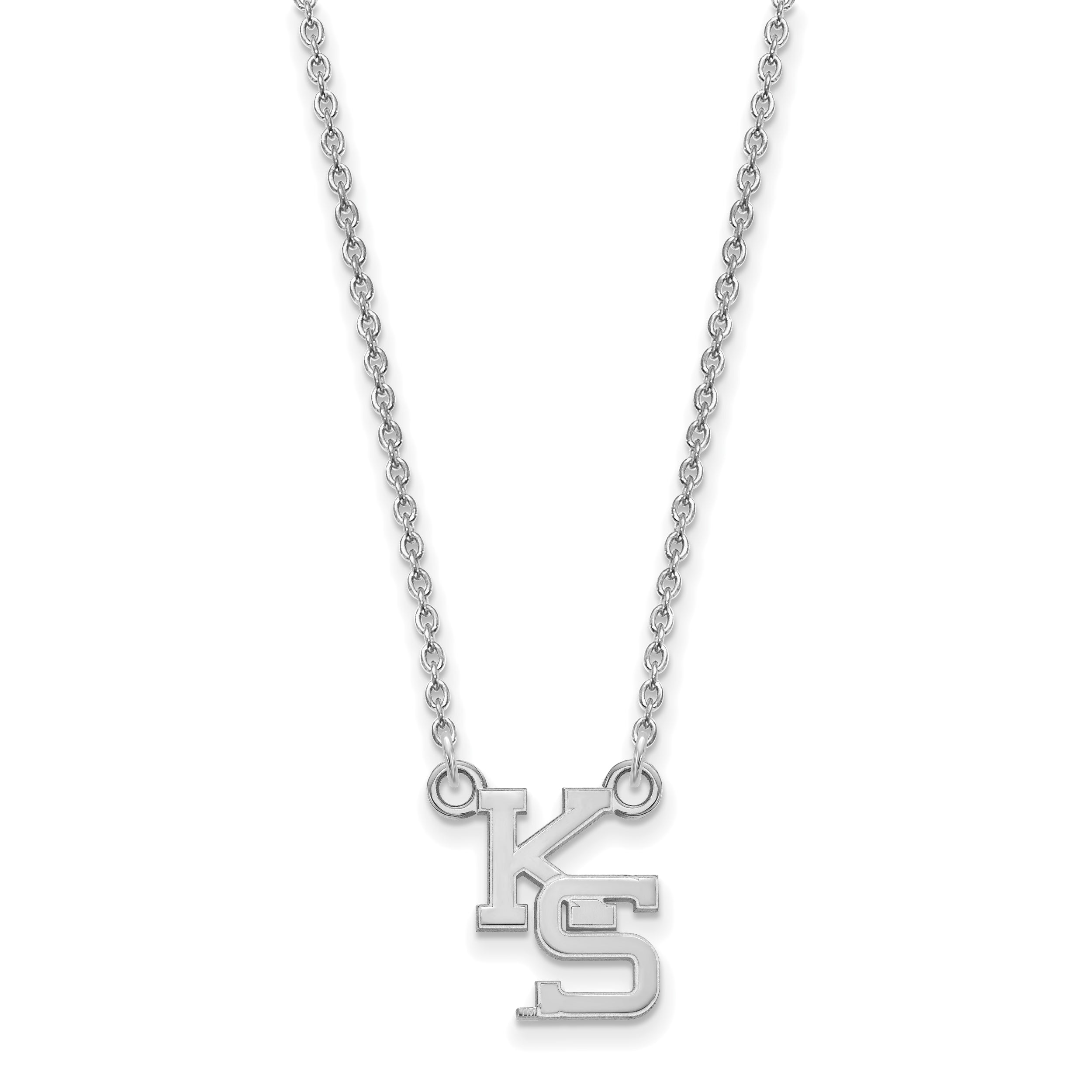 Sterling Silver Rhodium Plated Logoart Kansas State University K S Small Pendant 18 Inch Necklace